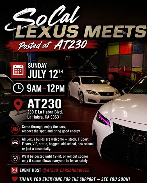 SoCal Lexus Car Meet flyer July 2026